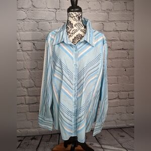 Ashley Stewart women's long sleeve button front striped print shirt sz 24 bb06